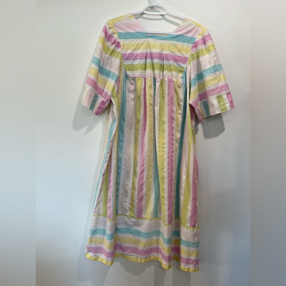 Vintage Styled by Saybury Pastel Multicolor Striped Midi Dress House Dress - Picture 2 of 11